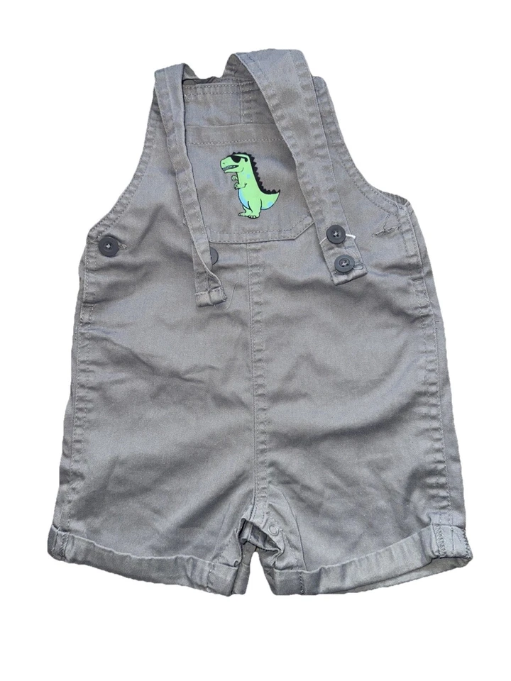 24 meses Niño Pequeño Gris Dinosaurio Mono Pantalones Cortos Verde Niños Jumper Foto 1 de 4