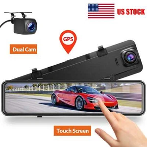 Campark 12" 2.5K GPS Mirror Car Dash Cam Touch Screen Front Rear Voice Control - Picture 1 of 7
