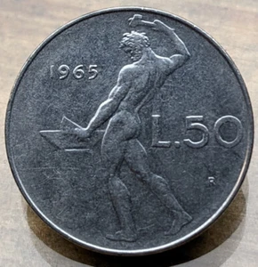 Italy 50 Lire 1965 Stainless Steel Coin - Vulcan at the Anvil - Picture 1 of 2