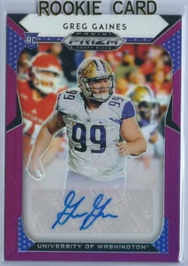 Tarjeta de novato autografiada Prizm Draft Picks 2019 de fútbol americano Greg Gaines UW púrpura - Imagen 1 de 2