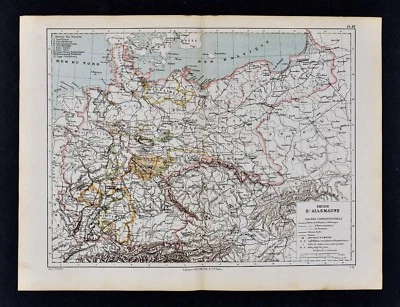 1885 Cortambert Map German Empire Germany Berlin Frankfurt Munich Bavaria Trier - Image 1 of 2