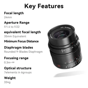 7artisans 24mm F1.4 APS-C Wide Angle MF Lens for Fuji Sony Canon RF Nikon M4/3 - Picture 1 of 6