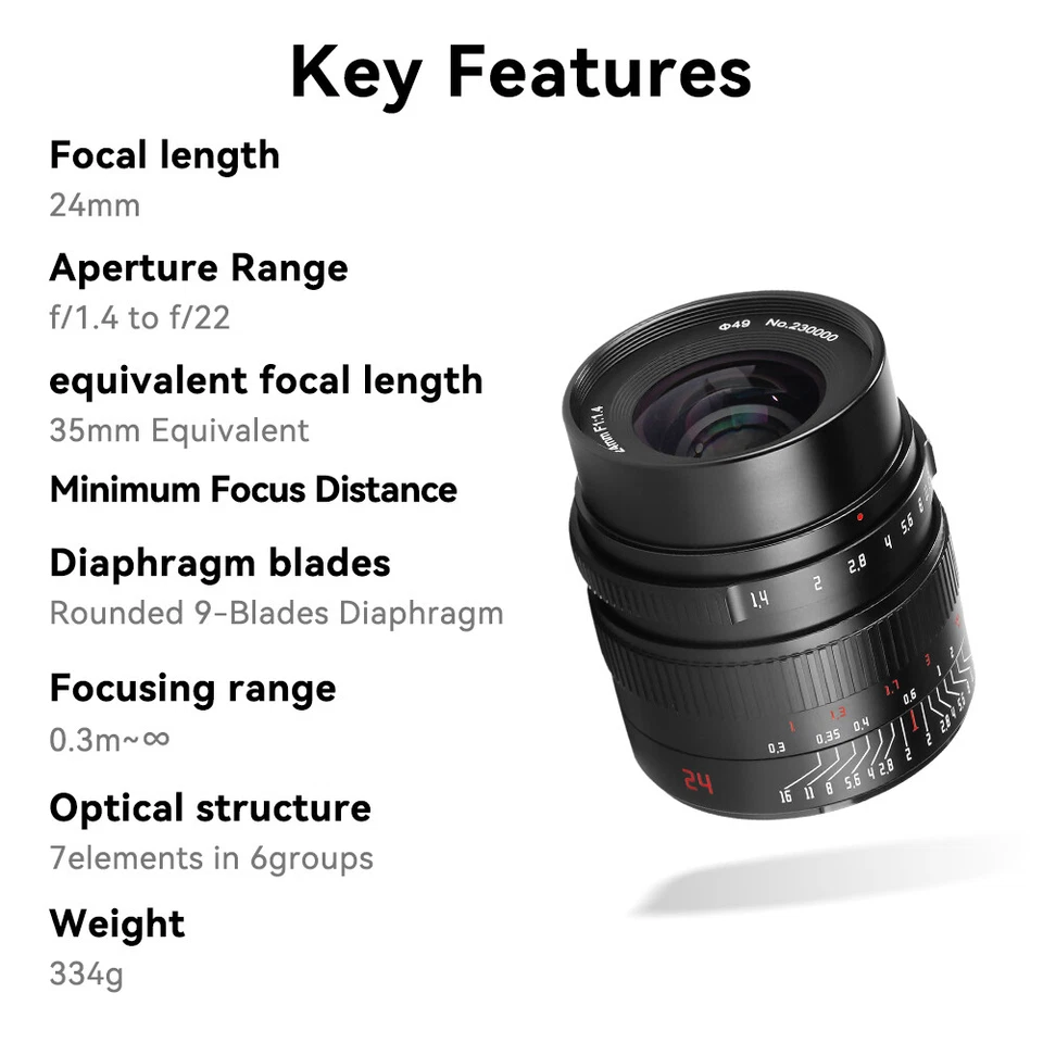 7artisans 24mm F1.4 APS-C Wide Angle MF Lens for Fuji Sony Canon RF Nikon M4/3 - Image 1 of 4