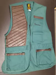 BROWNING Leather Trimmed Shooting Vest Trap Skeet Hunting VTG Vintage MADE USA - Picture 1 of 10