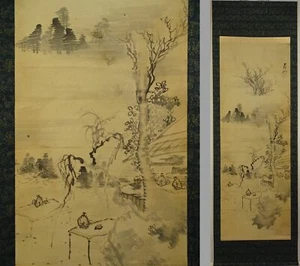 IK484 KAKEJIKU Landscape Hanging Scroll Japanese Art painting antique Picture - Picture 1 of 12