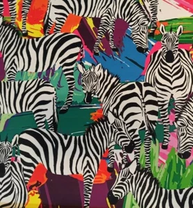 Printed Velour Velvet Upholstery Fabric 355g/m2 Zebra on Colours HALF METER - Picture 1 of 12