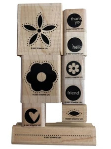 Stampin Up 9 New Wood Stamps “Flowers & Messages” Crafts Scrapbooking DIY Tools - Picture 1 of 2