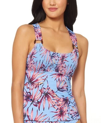 Jessica Simpson 261934 Women's Palmy Days Printed Smocked Tankini Top Size Small - Image 1 of 2