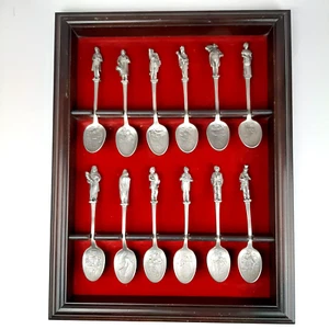 Dickens' A Christmas Carol 12 Pewter Spoon Set The Franklin Mint Display COA - Picture 1 of 22