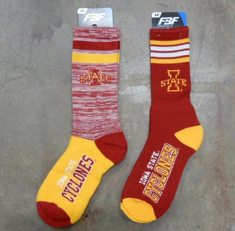 2 Pack NCAA Iowa State Cyclones Retro Stripe Deuce Large Crew Socks Fan Gift New Cover