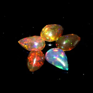 Natural Black Ethiopian Welo Fire Opal Pear Cabochon Loose Opal Gemstone 7x5MM - Picture 1 of 12