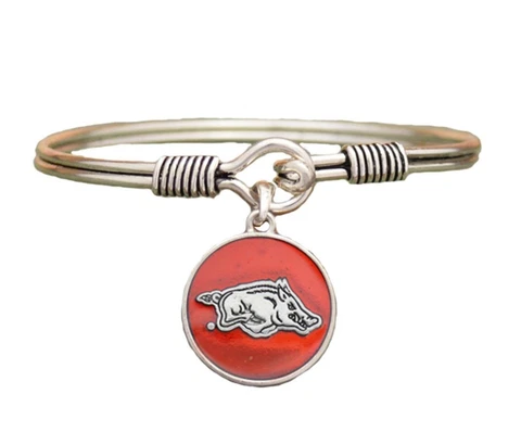 Arkansas Razorbacks Red Translucent Enamel Disc Wire Bangle Bracelet Jewelry UA Cover