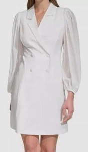 Vince Camuto Women's White Tuxedo Chiffon-Sleeve Bodycon Dress Size 4 - Picture 1 of 4