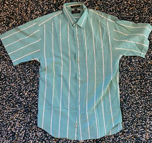 VINTAGE Christian Dior Monsieur Striped Teal Short Sleeve Shirt Men's Sz Large - Picture 1 of 3