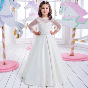 Princess Pageant Dresses Girls Long Sleeves Appliques First Communion Dresses - Picture 1 of 6