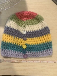 Handmade Baby Knit Beanie rainbow colors and buttons Unisex Beanie One size - Picture 1 of 4