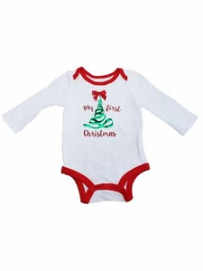 Infant Girl My First Christmas Glitter White Red Festive Holiday Bodysuit 0-3m - Picture 1 of 1