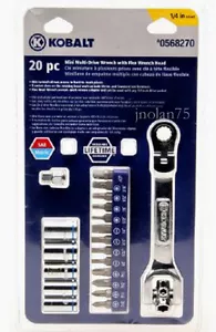 KOBALT 20 Pc Mini Multi Drive Dog Bone Socket Wrench Flex Head Ratchet 1/4 Drive - Picture 1 of 4