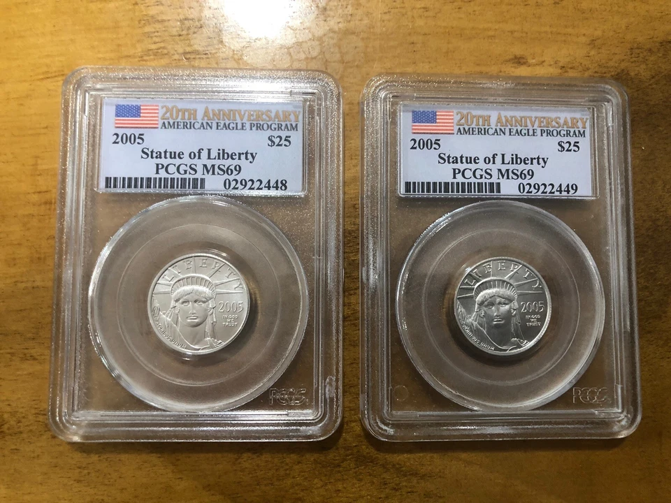 2005 1/10 oz American Platinum Eagle MS-69 PCGS (FirstStrike®) Set Of 2 - Image 1 of 4