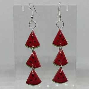 Triple Small Fruit Earrings Kitsch Gift,  8 Cm Long kiwi watermelon orange uk - Picture 1 of 43