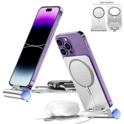 Foldable Aluminum MagSafe Charger Mount Holder Desk Stand for iPhone iWatch iPad - Image 1 of 4