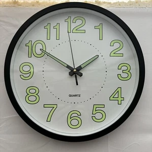 12 inch Glow In Dark Wall Clock for Bedroom Kitchen Quartz Clocks & Silent Sweep - Picture 1 of 2