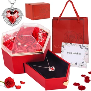 Ewige Rose Geschenkbox Rosenbox mit Halskette Schmuck Geschenk Box für Frauen - Bild 1 von 15