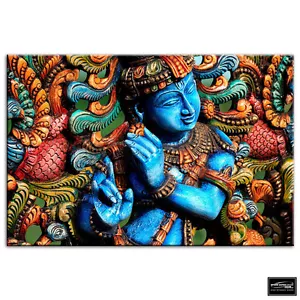 Lord Krishna Hindu Religion BOX FRAMED CANVAS ART Picture HDR 280gsm - Picture 1 of 1