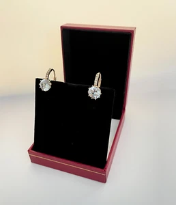 Yellow Gold Finish Created Diamond Round Cut Lever Back Dangle Drop Earrings - Picture 1 of 5
