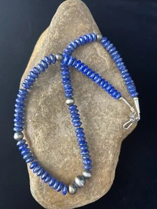 Mens Lapis Lazuli Navajo Pearls Sterling Silver Necklace 18” 1757 - Picture 1 of 12