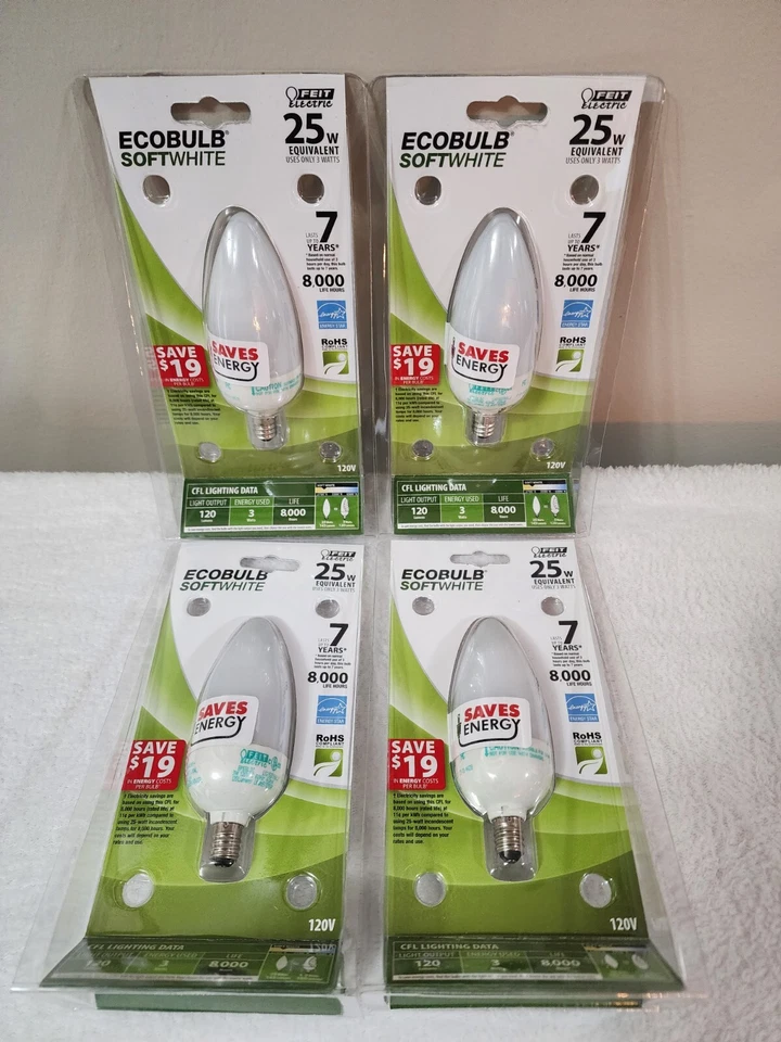 (4) FEIT ELECTRIC Ecobulb Soft White 25w Equivalent 3w Usage 120 Lumens *NEW* - Image 1 of 3