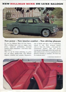 Hillman Minx Saloon De Luxe 1725 UK market full colour sales brochure/leaflet - Foto 1 di 1