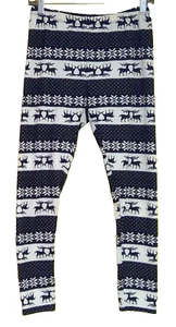 Pink Rose Christmas Reindeer Leggings Women's Size M Black/Off White - Picture 1 of 7