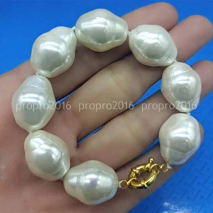"Enorme pulsera de cuentas de perlas con carcasa barroca blanca del Mar del Sur de 20 mm 7,5""" - Imagen 1 de 4
