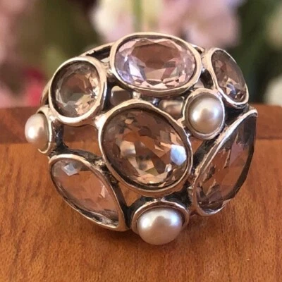 Silpada 925 Sterling Silver Sweet Embrace Glass Pearl Ring Size 8 R2442 - Image 1 of 4