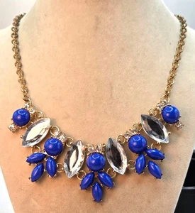 Vintage Halsband Halskette dunkelblau, Strass und Gold - Bild 1 von 3