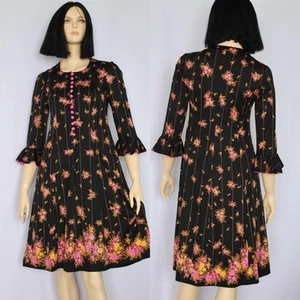 Vintage 70er Jahre Kleid Blumenmuster A-Linie Midi Sommer Boho Retro Kleid S/M - Bild 1 von 13