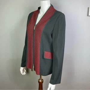Chaqueta Misook Blazer Punto Medio Gris Rojo Bordado - Imagen 1 de 10