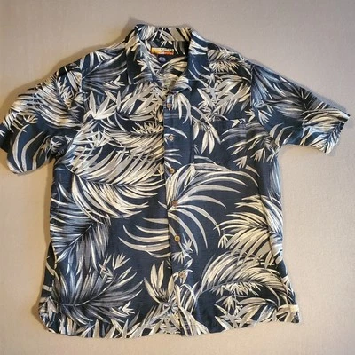 Camisa Havana Jacks Café Hawaiana Para Hombre Grande Azul/Gris Floral Botones Seda Foto 1 de 4
