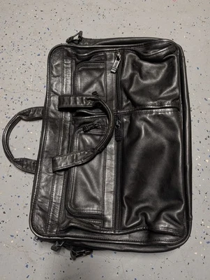 TUMI Soft Side Black Leather Expandable Briefcase Laptop Bag - Image 1 of 4