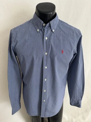 Polo Ralph Lauren Shirt Men's Medium Blue Gingham Check Long Sleeve Red Pony - Image 1 of 4