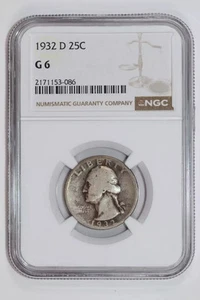1932-D WASHINGTON QUARTER NGC G6 - Picture 1 of 2