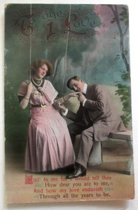 Vintage 1910er Jahre Prelinen Romantik Postkarte von WIE LIEB DU MIR BIST - Bild 1 von 2