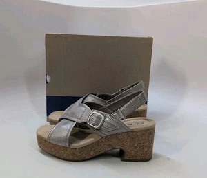 Clarks Collection Nerisa Pace Leather Wedges Sandal Size US 10W Metallic (61111) - Picture 1 of 11