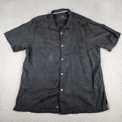 Camisa Tommy Bahama Para Hombre Extra Grande Negra Floral Palma Seda Repujado Manga Corta Foto 1 de 4