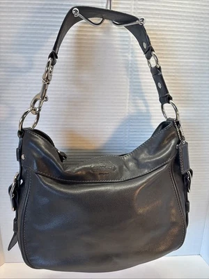 Vintage Black Leather Coach Shoulder Bag With Silver Metal Super Cute!!! - Image 1 of 4