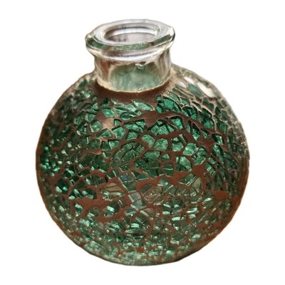 Green Mosaic Glass Ball Bud Vase Round Table Top Decor 4" - Image 1 of 4