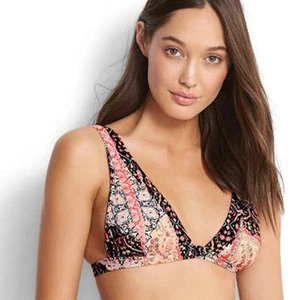 Seafolly Damen feste Longline marokkanischer Mond Triangel Bikini Oberteil Gr. 4 schwarz neu mit Etikett - Bild 1 von 6