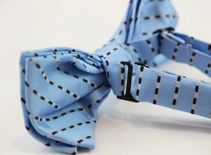 Mens Light Blue Black Silver Cotton Bow Tie Pre-Tied Mens Bowtie Wedding Ties - Picture 1 of 3