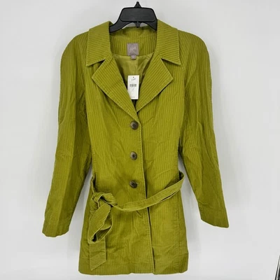 Gabardina J.Jill Peridoto Verde Pana Cinturón Pequeño LP Bolsillos Forrados Nueva Foto 1 de 4